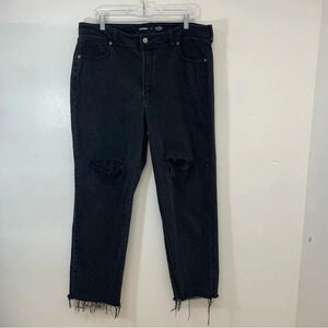 Old Navy OG Loose Jeans Woman 18‎ Black High Rise Raw Hem Pockets Boho Grunge